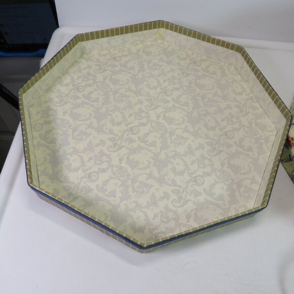 Floral Hexagon Hat Box Yellow & Blue 11 1/2" wide Storage Box with rope closure - Picture 8 of 11